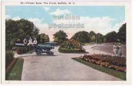 USA - BUFFALO NY ~THE FRONT ~FLOWER BEDS ~CHILDREN ON CANON~ C1920s Vintage New York Postcard [4653] - Buffalo