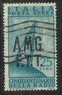 TRIESTE A 1947 AMG - FTT ITALIA ITALY OVERPRINTED POSTA AEREA RADIO LIRE 25 USATO USED - Poste Aérienne