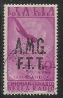 TRIESTE A 1947 AMG - FTT ITALIA ITALY OVERPRINTED POSTA AEREA AIR MAIL RADIO LIRE 50 USATO USED OBLITERE' - Poste Aérienne