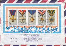 South Africa Airmail DOLPHIN EXCHANGE CLUB, PORT ELIZABETH 1991 Cover Brief Sweden Block Miniature Sheet Medals (2 Scans - Storia Postale