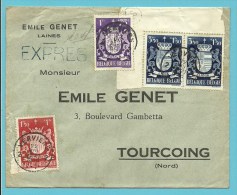 721/23 (timbre Surtaxe / Toeslagzegels) Op Brief Per EXPRES Met Stempel VERVIERS, Met Blauwe !! Stempel EXPRES !!! - Lettres & Documents