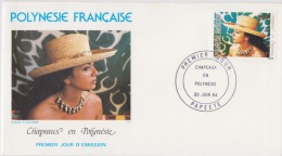 POLYNÉSIE FRANÇAISE  1ER JOUR  CHAPEAUX En Polynésie  20 Juin 1984 - Lettres & Documents