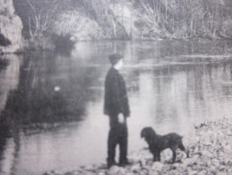 GIGNAC  (Hérault) CPA :promeneur Avec Son Chien Au Bord De La Rivière-- Le Pont Suspendu Sur L'hérault - Gignac