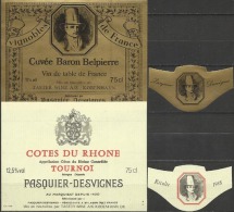 Lot 2 étiquettes Neuves + 2 Collerettes Maison Pasquier-Desvignes Pour L´exportation Vers Le Danemark - Côtes Du Rhône