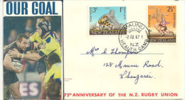 Nouvelle-Zélande. 75 Ième Anniv. Du Rugby Néo-Zelandais. Oblitération Camp Maunu (Whangarei) 1967 - Rugby
