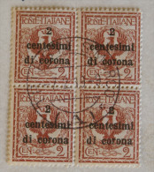 ITALIA REGNO - 1919 TRENTO E TRIESTE QUARTINA USATA FRANCOBOLLI D´ITALIA 1901 2 CENT DI CORONA - Trentino & Triest