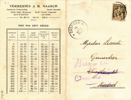 228/22 - Carte Double IMPRIME TP Cérès ANTWERPEN 1934 Vers OUDE GOD - Liste De Prix Des Verreries Gaasch - 1932 Ceres And Mercurius