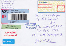 Czech Republic Registered Recommandé & Prioritaire Labels BRNO 2003 Cover Brief To Denmark A VIS DE RÉCEPTION Label - Briefe U. Dokumente