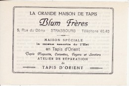 Maison De Tapis BLUM Frères (Judaïca-Juif-Juden) Rue Du Dôme à STRASBOURG (Bas-Rhin) Feuille Publicité - Publicités