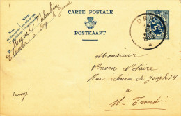 252/22 - BRABANT WALLON - Entier Lion Héraldique ORP 1935 - Expéd. Riguel , Eleveur à ORP Le GRAND - Cartes Postales 1934-1951