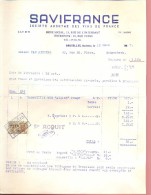 Factuur Brief Lettre Savifrance Vins De France - Bruxelles 1957 - 1950 - ...