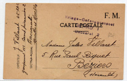 1940 - CP FM Avec RARE CACHET Du CAMP DE PRISONNIERS DE GUERRE FRANCAIS à BACCARAT (MEURTHE ET MOSELLE) Pour BEZIERS - Cartas & Documentos