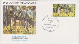 POLYNÉSIE FRANÇAISE  1ER JOUR  Edifices Religieux En Polynésie Française 11 Dec 1985 - Storia Postale