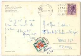 Sur CPSM ROME Vers PARIS Taxe Fleurs Des Champs 0,40 Oblitération Paris Et Roma Ferrovia Ordinarie - 1960-.... Lettres & Documents