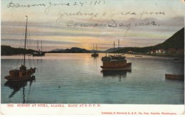 Sitka Alaska Harbor Scene Boats 9:45 PM Sunset, C1900s Vintage Postcard - Sitka