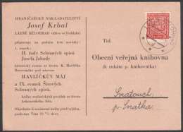 BuM1200 - Böhmen Und Mähren (1939) Lazne Belohrad (czech. Postmark) Card-form, Tariff: 20h (stamp: Czech. Coat Of Arms) - Briefe U. Dokumente