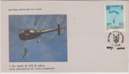 India 1986  -  1 Para Cammando  Helicoptor  Parachuting  FDC # 81492    Inde  Indian - Parachutting