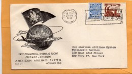 Ireland First Flight Chicago London American Airlines System 1945 Air Mail Cover - Posta Aerea