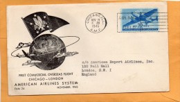 USA First Flight Chicago London American Airlines System 1945 Air Mail Cover - 2c. 1941-1960 Briefe U. Dokumente