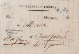 1824 - GERS -  LETTRE De AUCH Pour CASTELJALOUX - MOUVEMENT DE TROUPES => REQUISITION - Legerstempels (voor 1900)