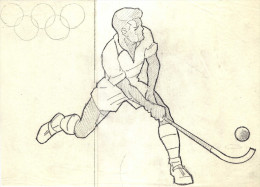 Saint Marin 1960 Y&T 495. Dessin Original De Corrado Mancioli. Jeux Olympiques De Rome. Hockey Sur Gazon - Hockey (sur Gazon)