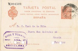 7577. Entero Postal BARCELONA 1915. Estafeta Sucursal Num 1 - 1850-1931