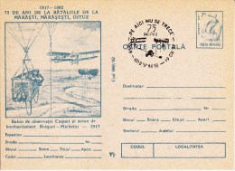 Romania  ; 1992  ; Transport ; Air Force In World War II ; WW2 ; Balloon Observation ; Pre-paid Postcard ; Spec. Cancell - Guerre Mondiale (Première)