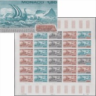 Monaco 1982 Y&T 1356. Feuille Complète De 30 Timbres, Essais De Couleurs. Flotte Viking, Pierre Runique, Erik Le Rouge - Polarforscher & Promis