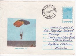 Romania ; 1994 ; Sport ; Parachutting ; Parachute R.L. 12/2  ; Pre-paid Envelope  ; Used - Parachutting