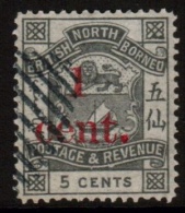 North Borneo Scott 57 - SG 64, 1892 Arms 1c On 5c Slate Used - Noord Borneo (...-1963)