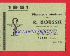 Orne - FLERS - R. ROUSSEL 72 Grande Rue...PHARMACIE MODERNE (petit Calendrier...1951...) - Petit Format : 1941-60