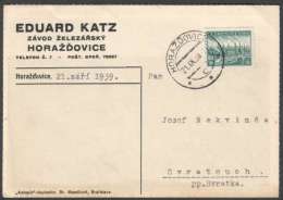 BuM1165 - Böhmen Und Mähren (1939) Horazdovice (czech. Postmark) Card, Tariff: 50h (stamp: City Plzen) - Storia Postale