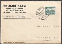 BuM1165 - Böhmen Und Mähren (1939) Horazdovice (czech. Postmark) Card, Tariff: 50h (stamp: City Plzen) - Briefe U. Dokumente