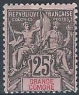 GRANDE COMORE - 25 C. Groupe Noir Sur Rose Neuf - Unused Stamps