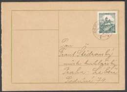BuM1092 - Böhmen Und Mähren (1939) Beroun 1 (czech. Postmark) Card, Tariff: 50h (stamp: Castle Karlstejn) - Storia Postale