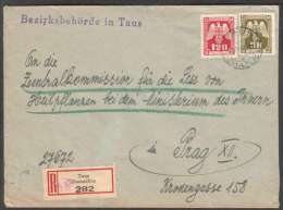 BuM1070 - Böhmen Und Mähren (1944) Taus - Domazlice / Prag 31 - Praha 31 (R-letter) Tarif: 4,20K (official Postage Stamp - Storia Postale