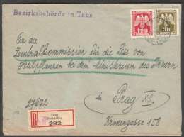 BuM1070 - Böhmen Und Mähren (1944) Taus - Domazlice / Prag 31 - Praha 31 (R-letter) Tarif: 4,20K (official Postage Stamp - Briefe U. Dokumente