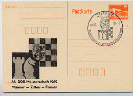 DDR P86II-6b-89 C41b  Privater Zudruck SCHACH-MEISTERSCHAFTEN Zittau Sost. 1989 - Privé Postkaarten - Gebruikt