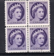 Canada 1954 4 Cent Queen Elizabeth II Issue #340 MNH  Block Of 4 - Unused Stamps