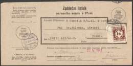 BuM0494 - Böhmen Und Mähren (1941) Pilsen 1 - Plzen 1 / Pilsen 1 - Plzen 1 (acknowledgment Of Receipt) - Storia Postale