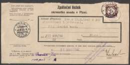 BuM0489 - Böhmen Und Mähren (1941) Pilsen 1 - Plzen 1 / Prag 1 - Praha 1 (acknowledgment Of Receipt) - Storia Postale