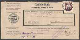 BuM0489 - Böhmen Und Mähren (1941) Pilsen 1 - Plzen 1 / Prag 1 - Praha 1 (acknowledgment Of Receipt) - Briefe U. Dokumente