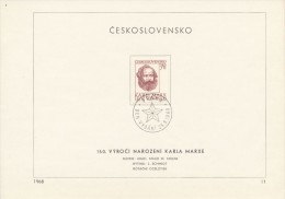 Czechoslovakia / First Day Sheet (1968/11) Praha: 150th Anniversary Of The Birth Of Karl Marx (1818); Painter: M. Hegar - Karl Marx