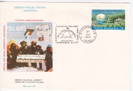 Romania  ; 1991  ; Expedition To The North Pole   ; Dominique Mission Elin ; Special Cancel - Poolreizigers & Beroemdheden