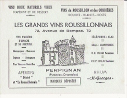 BUVARD PUBLICITAIRE PETIT FORMAT LES GRANDS VINS ROUSSILLONNAIS 72 AV DE BOMPAS PERPIGNAN - Drank & Bier