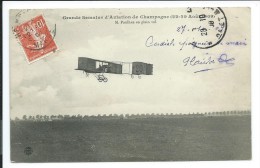 Grande Semaine D'aviation De Champagne, Paulhan En Plein Vol, Aéroplane 20, Circulé 1909, Bon état, Voir Recto/verso. - Demonstraties