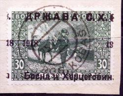 YUGOSLAVIA - JUGOSLAVIA - SHS BOSNIA - ERROR - Moved " 18 " - POSTMAN With Horse - On Piece - 1919 - BOS. KOBAŠ - Gebruikt