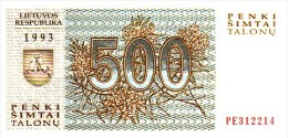 LITUANIE   500 Talonu  Emission De 1993  Pick 46      ***** BILLET  NEUF ***** - Lithuania