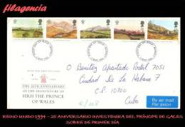 EUROPA. GRAN BRETAÑA SPD-FDC. 1994.25 AÑOS DE LA INVESTIDURA DEL PRÍNCIPE DE GALES. SPD CIRCULADO NEW BARNET-HABANA - 1991-2000 Decimal Issues