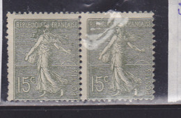 FRANCE N° 130 15C VERT GRIS TYPE SEMEUSE LIGNEE MASQUE TENANT A NORMAL NEUF AVEC CHARNIERE - Unused Stamps